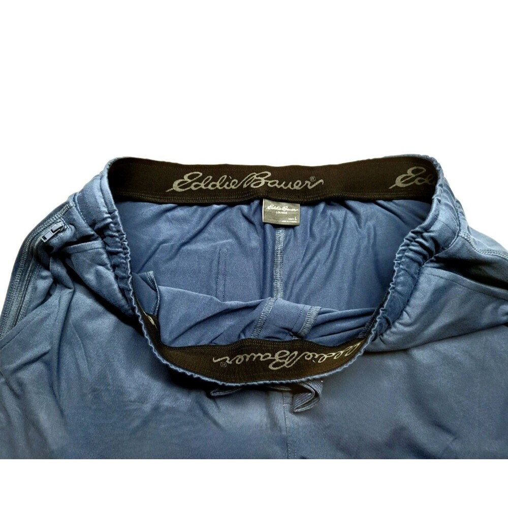 Eddie Bauer Men's XL Knit Lounge Shorts 2-pack Zip Secured Pocket B15 Black Blue - Picture 10 of 12